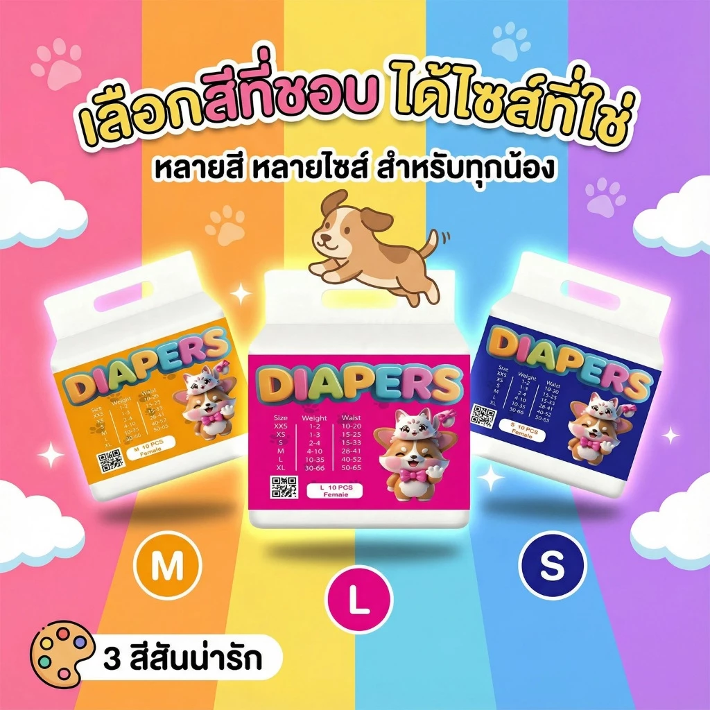 Thai.th ผ้าอ้อมสุนัข แบบใช้แล้วทิ้ง ชายและหญิง ชุดอุปกรณ์สำหรับสัตว์เลี้ยง ราคาต่อ 1 ถุง DokiDoki