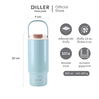 Diller Thailand แก้วน้ำสูญญากาศ เคลือบเซรามิก เก็บความเย็น-ร้อน Stainless Ceramic Thermo Flask 900ml [MLH9384]