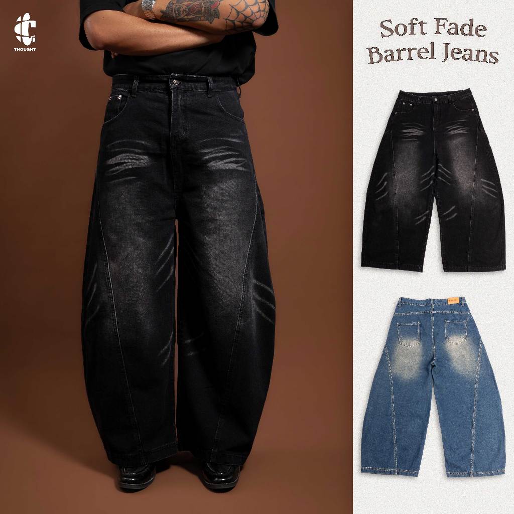 THOUGHT - Soft Fade Barrel Jeans กางเกงทรง Barrel กางเกงขายาว