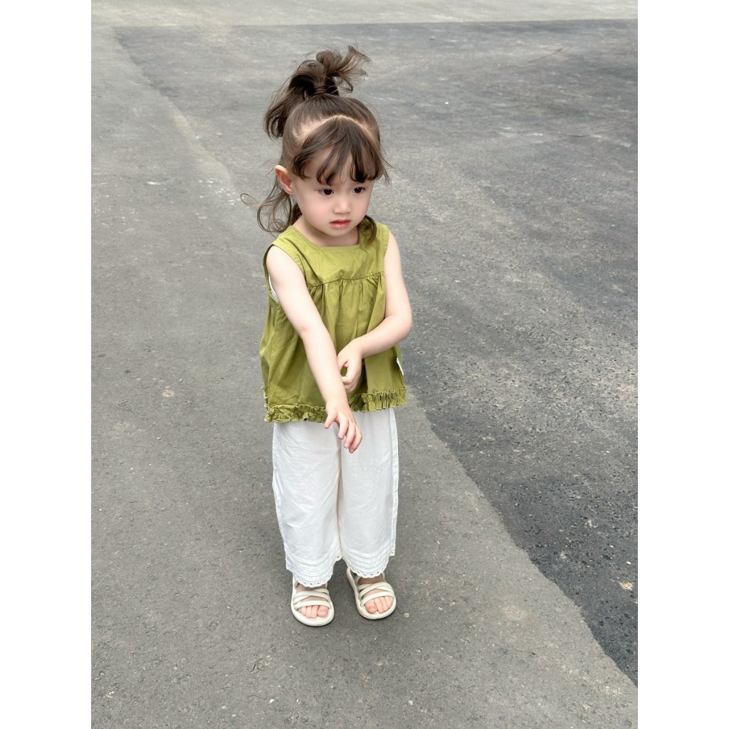 INSbaby🔥พร้อมส่ง จาก กทม🔥ชุดเด็กหญิงสองชิ้น ฤดูร้อน เสื้อไร้แขนสไตล์ผ้าเด็ก + กางเกงขาแววขาว ขอบเกริลสดใสสวย - รูปที่ 6