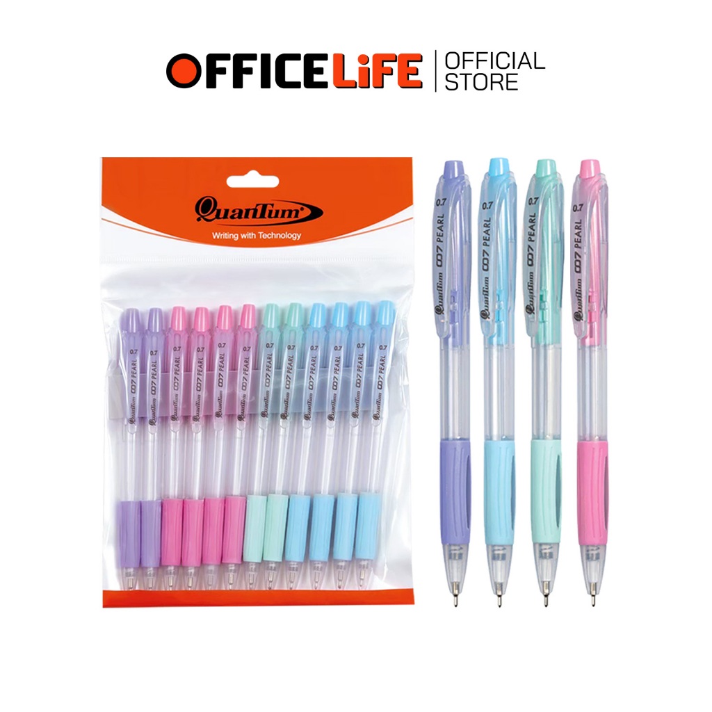 Quantum (ควอนตัม) ปากกาลูกลื่น ปากกา เจลลูลอยด์ รุ่น 007 Pearl ขนาด 0.7 มม. หมึกน้ำเงิน คละสี ( 12 ด