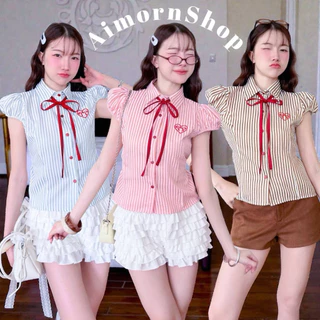🔥aimorn_shop🔥เสื้อปกคอบัว ลายสก๊อต ทรงแขนตุ๊กตาน่ารักมาก เกาหลีเกาใจสุดๆ ทรงสวย งานผ้าดี