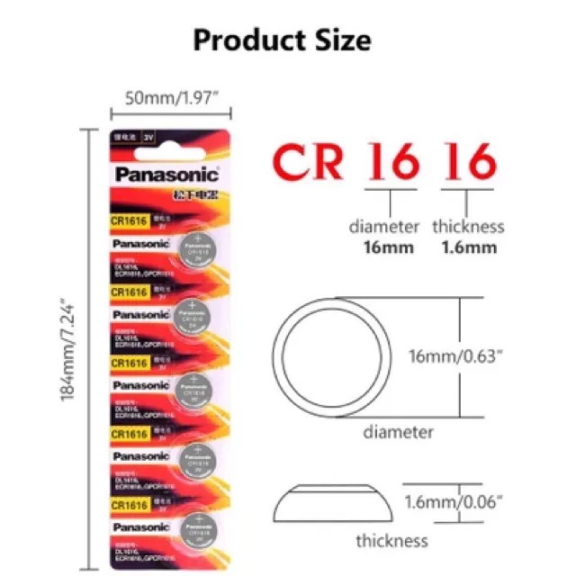 ถ่าน Panasonic CR2032 CR2025 CR2016 CR1632 CR1620 CR1616 CR1220 1 แผง 5 ก้อน - รูปที่ 2