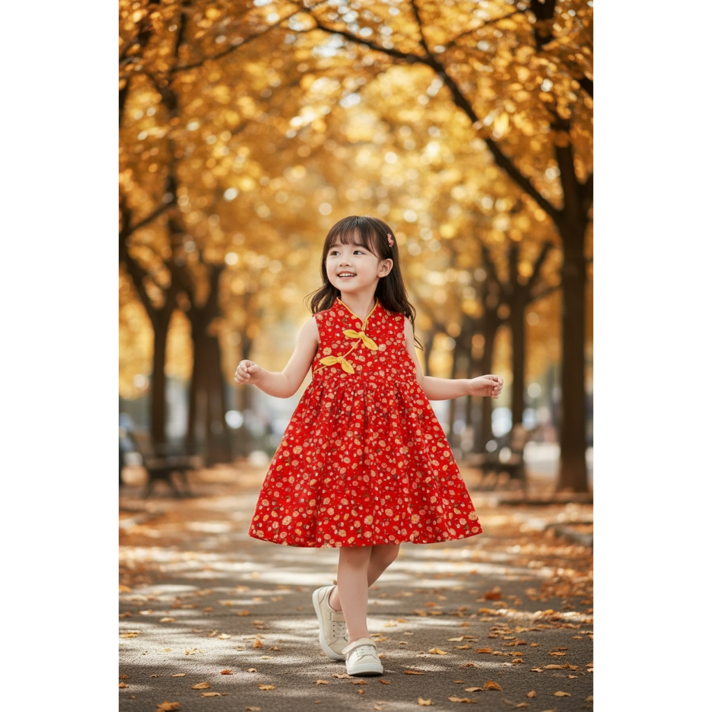 ต.128 ใหม่✨Bno ชุดตรุษจีนเด็กผู้หญิง ชุดกี่เพ้า ชุดเทศกาลปีใหม่จีน ขนาด12/18/24m