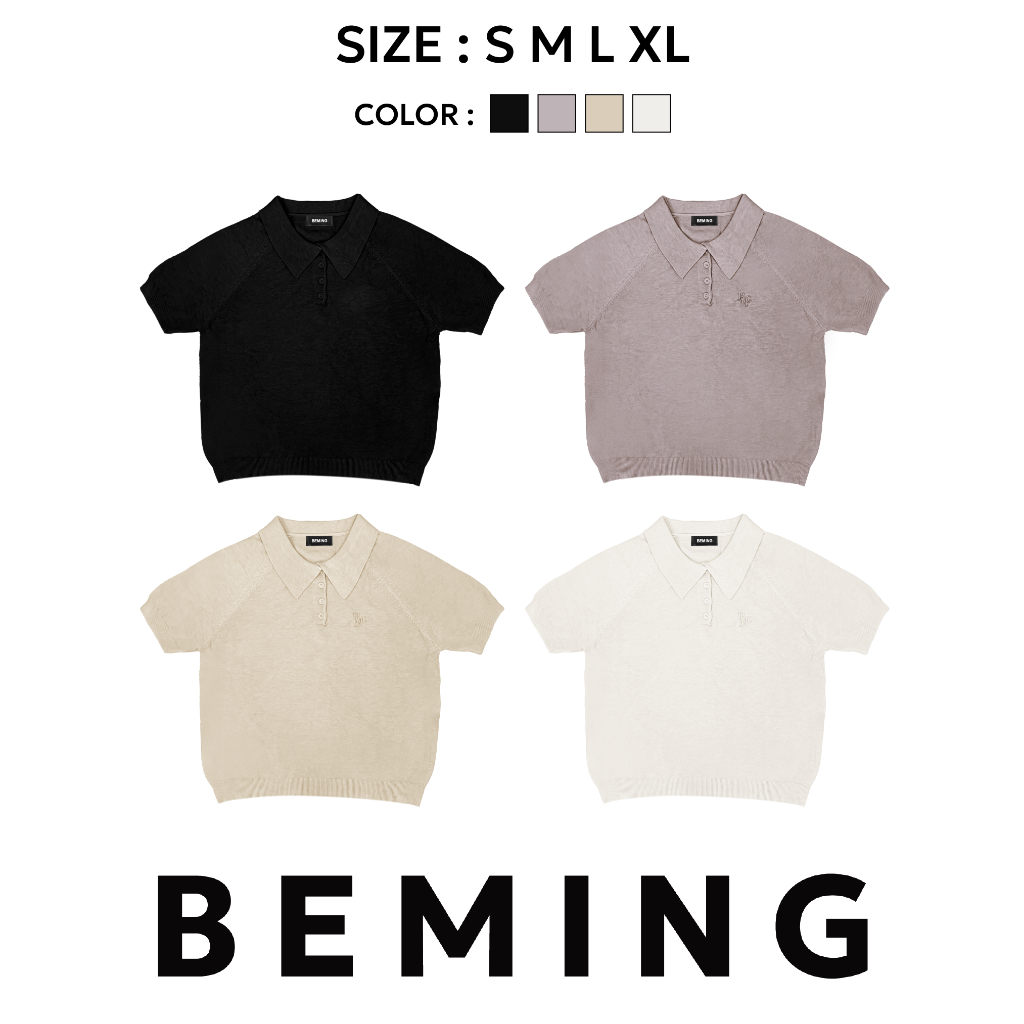 Bemingtop1109(S-XL)-BMG Classic Polo Shirt - เสื้อโปโลไหมพรมแขนสั้น ดีไซน์เรียบคลาสสิค