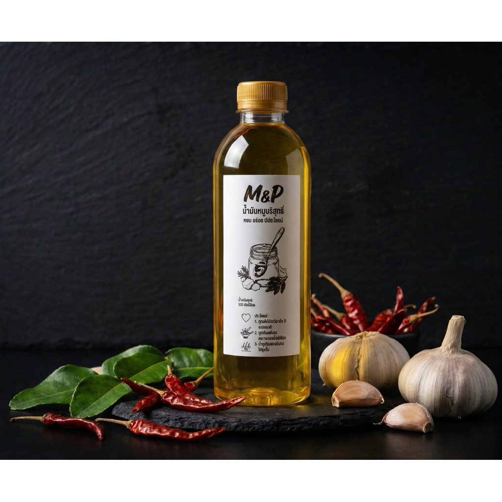 น้ำมันหมูแท้ 100% เจียวใหม่ทุกวัน  ไม่มีสารเจือปน ขนาด 500ml
