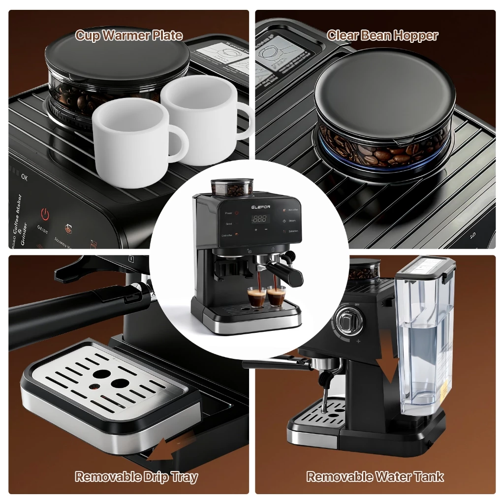 รับประกัน 1 ปี Sohef เครื่องชงกาแฟ เครื่องชงกาแฟแบบบดในเครื่องเดียว 20bar 1800ML เครื่องชงกาแฟสด เครื่องชงกาแฟอัตโนมัติ thumbnail 8