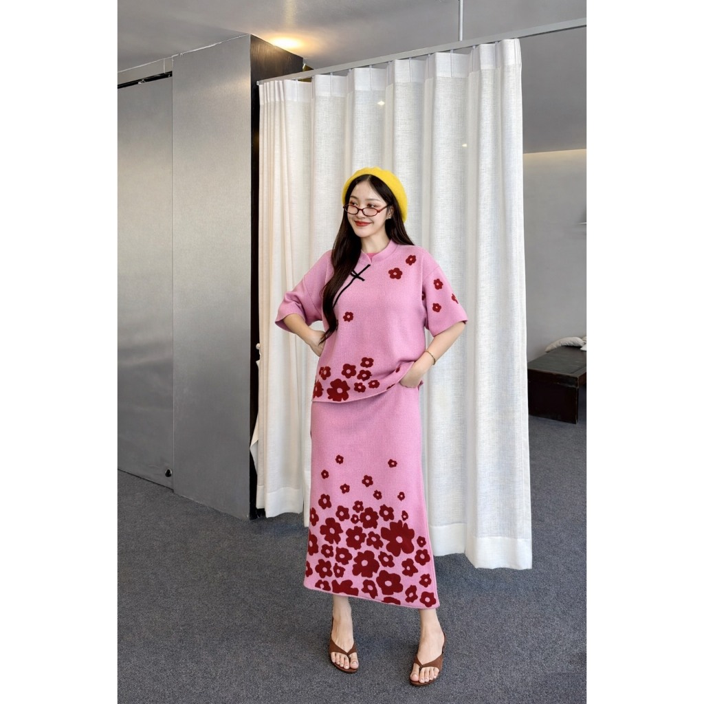 POP UP Chinese Bloom Knit Set (เซ็ตไหมพรมลายดอก สไตล์ตรุษจีน) (S–2XL) - รูปที่ 5