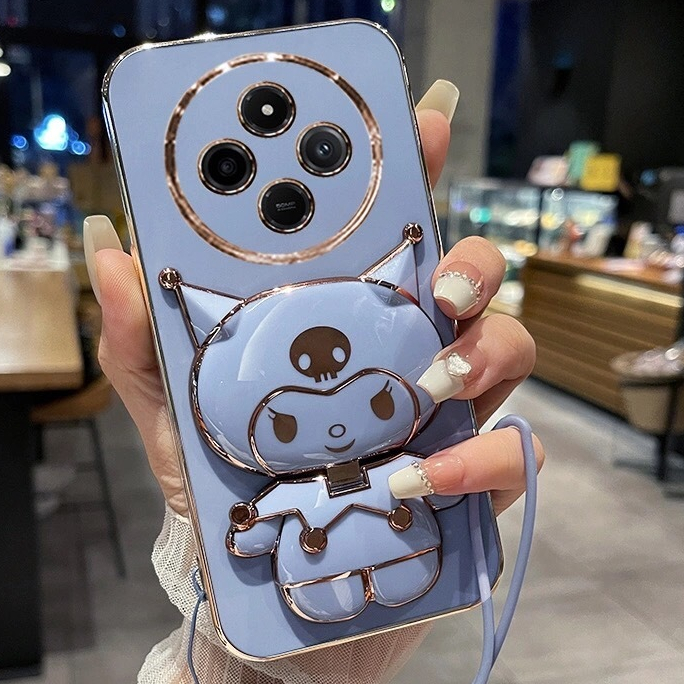 เคสน่ารัก สำหรับ Redmi 14C A3 13C 15 15C A5 A7 A7Pro และ POCO C75 C71 C85 C81Pro คุโรมิ กระจก ตั้งได้ หมุนได้ กันกระแทก