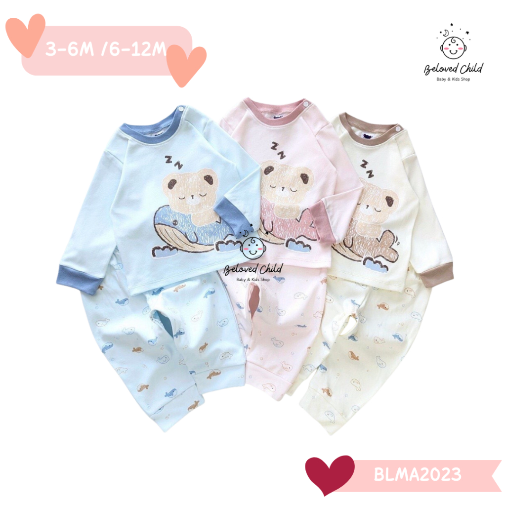 Mami Babi ชุดเสื้อแขนยาว กางเกงขายาว ผ้านุ่ม 3-18 เดือน BLMA2022 สำหรับเด็กวัย 3-6M และ 6-12M