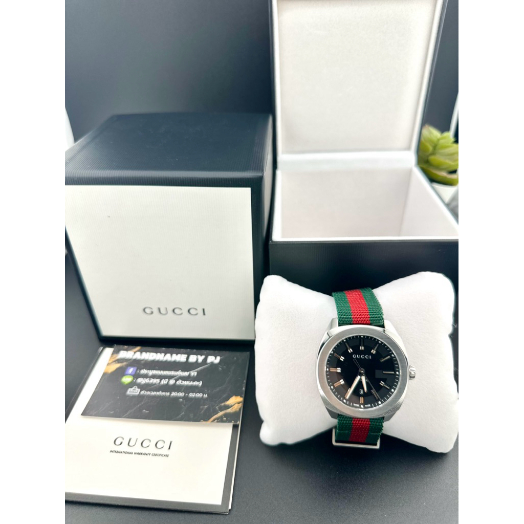 Gucci 2570 รุ่นไนลอนลายซิกเนเจอร์สีเขียว-แดง