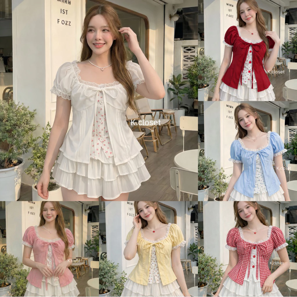 เสื้อแขนตุ๊กตาผูกโบว์หน้า แต่ง 2 ชั้น อก 28-40 นิ้ว thumbnail 3