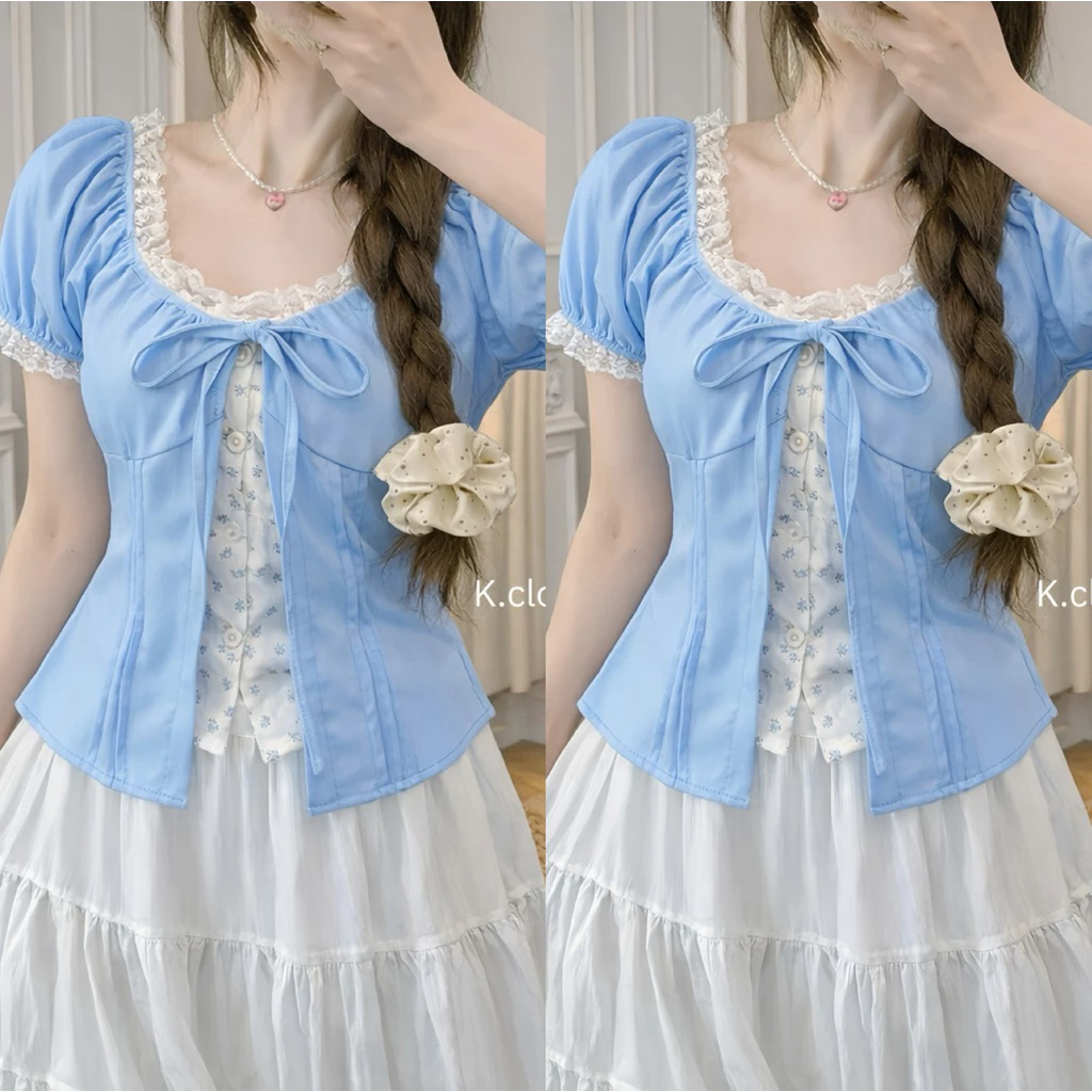 เสื้อแขนตุ๊กตาผูกโบว์หน้า แต่ง 2 ชั้น อก 28-40 นิ้ว thumbnail 9