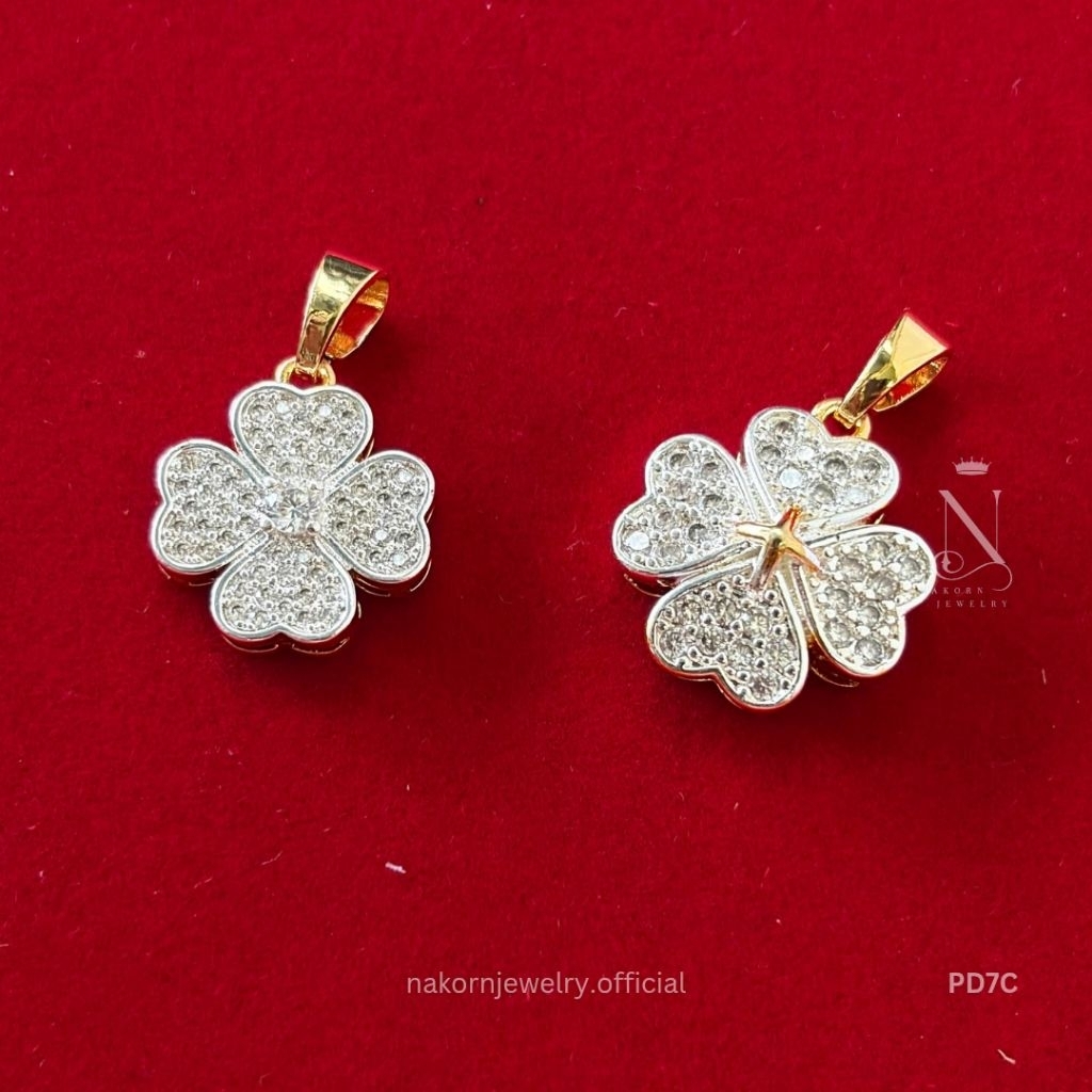 PD7C จี้ใบโคลเวอร์ สัญลักษณ์แห่งความโชคดี สวยเทียบแท้เยาวราช จี้มงคล