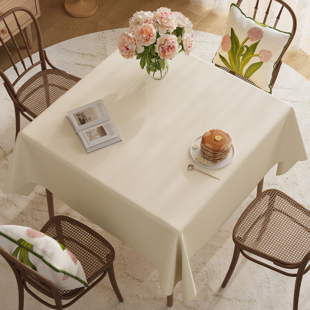 ส่งจากไทย ผ้าปูโต๊ะ PVC กันน้ํามัน กันรอย กันลื่น สําหรับคาเฟ่ ร้านอาหาร INS สีครีม ทําความสะอาดง่าย ความรู้สึกขั้นสูง