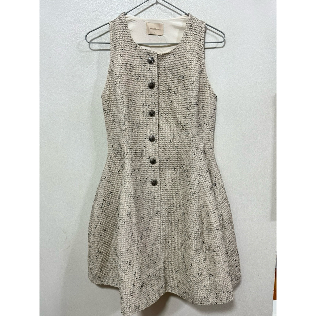 เดรสแขนกุดผ้าทวีตงานแบรนด์lamer lamai ไซด์s มือสองสภาพดี(มี2สีนะคะ)