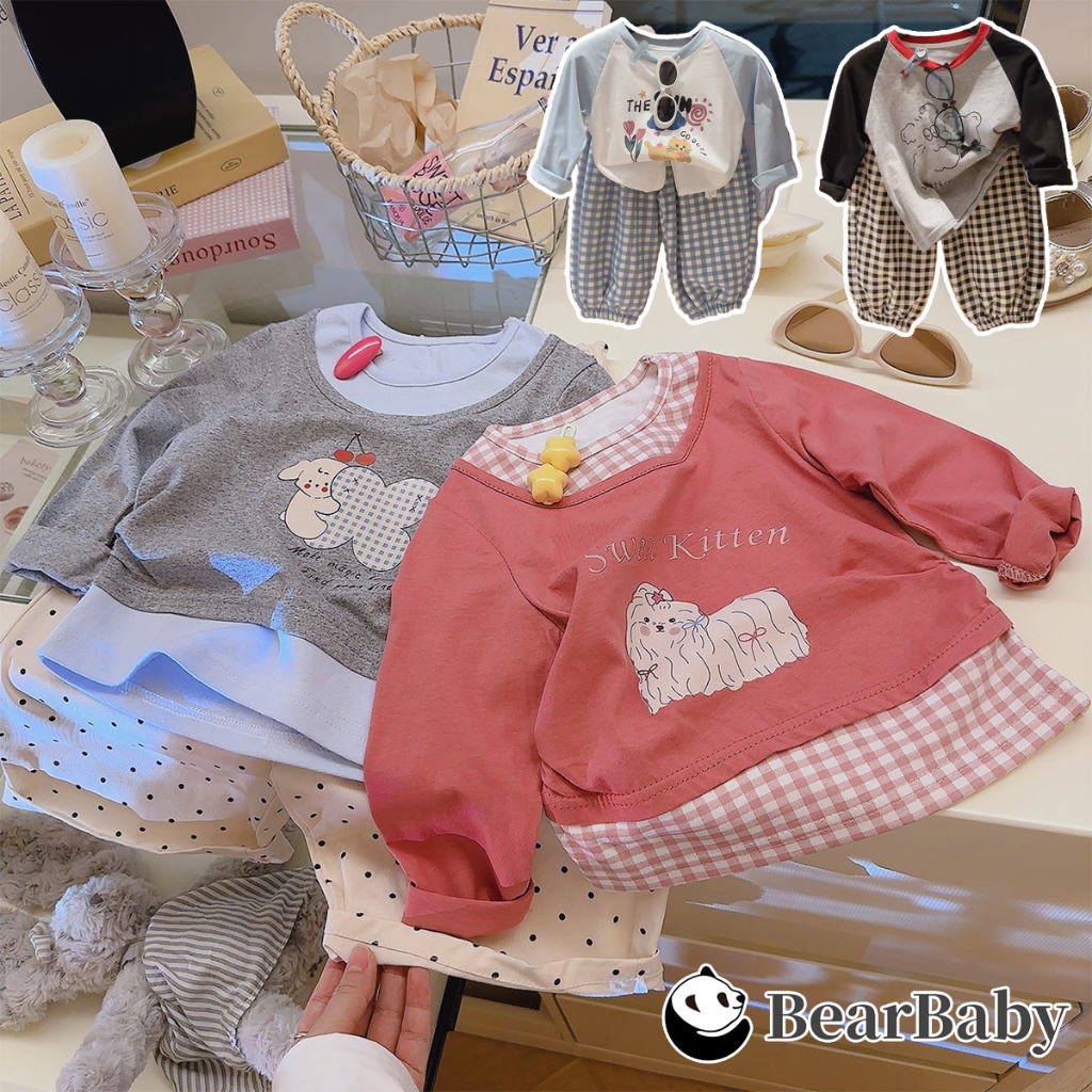 2026ใหม่ เสื้อยืดเด็ก เสื้อยืดแขนยาว แต่งดีไซน์ 2 ชั้น สำหรับเด็กผู้หญิง ไซส์80-120