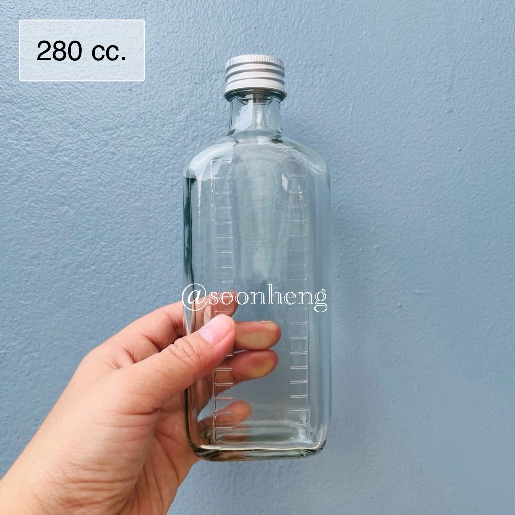 (12 ใบ)(TG306)ขวดแก้วแบนทรงสูง 280 ml