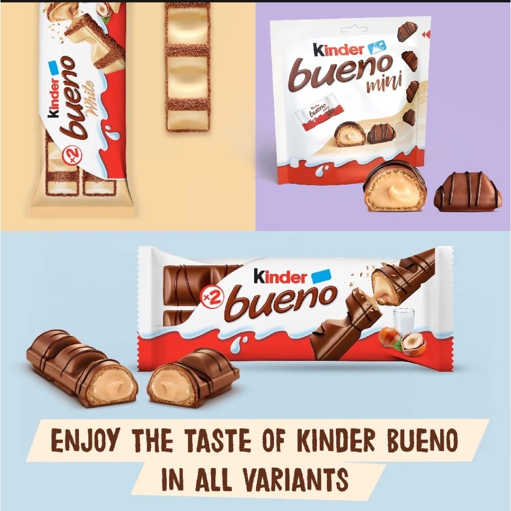 🍫เวเฟอร์เครือบช๊อคโกแลต kinder bueno mini รส milk& hazenut 18 ชิ้น น้ำหนัก 108 กรัม