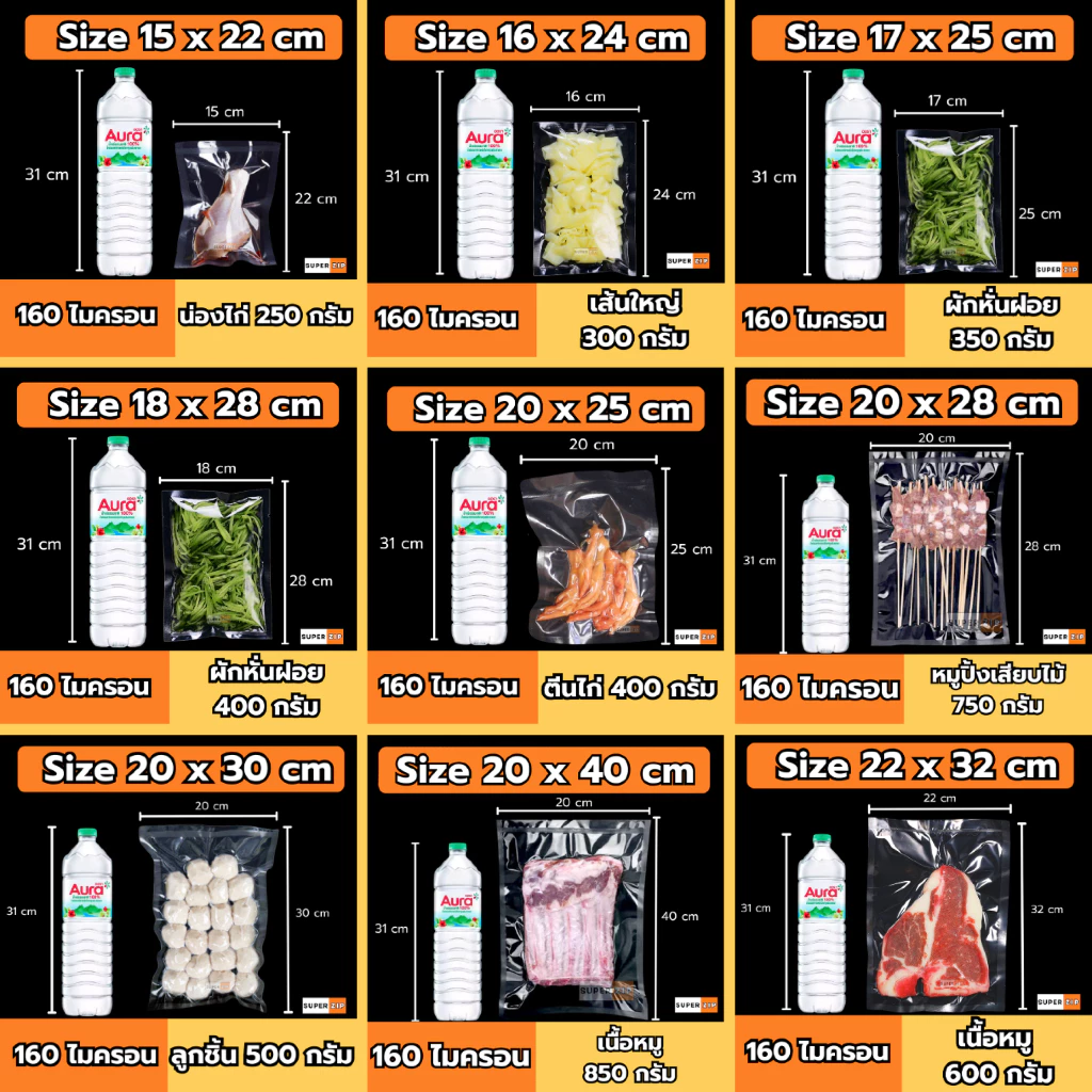 ถุงซีลสูญญากาศ Food Grade 100 ใบ Vacuum Bag ใส่อาหาร thumbnail 8