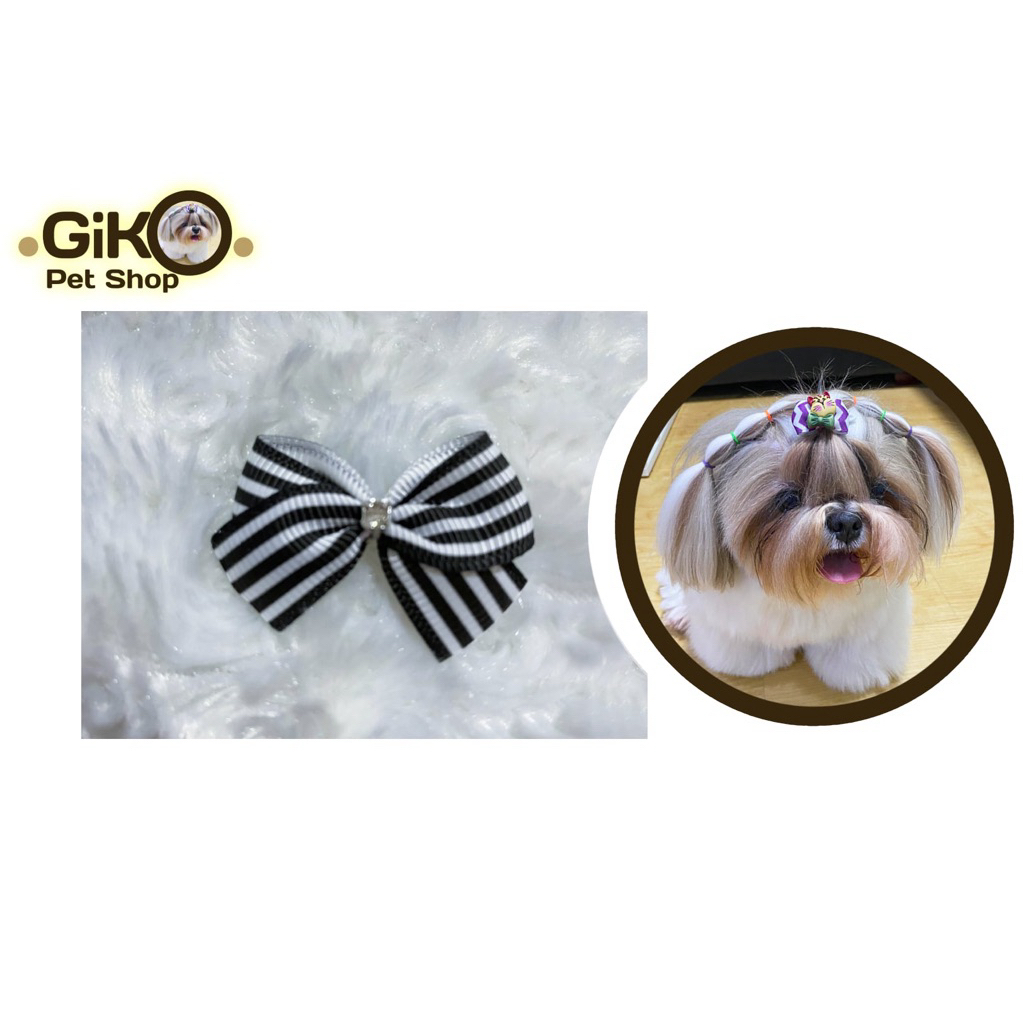 กิ๊บสุนัข ลายทางประดับเพชร มี9สี ขนาด3.5cm ด้านหลังเป็นยางอเมริกา (ขายเป็นคู่) - รูปที่ 5