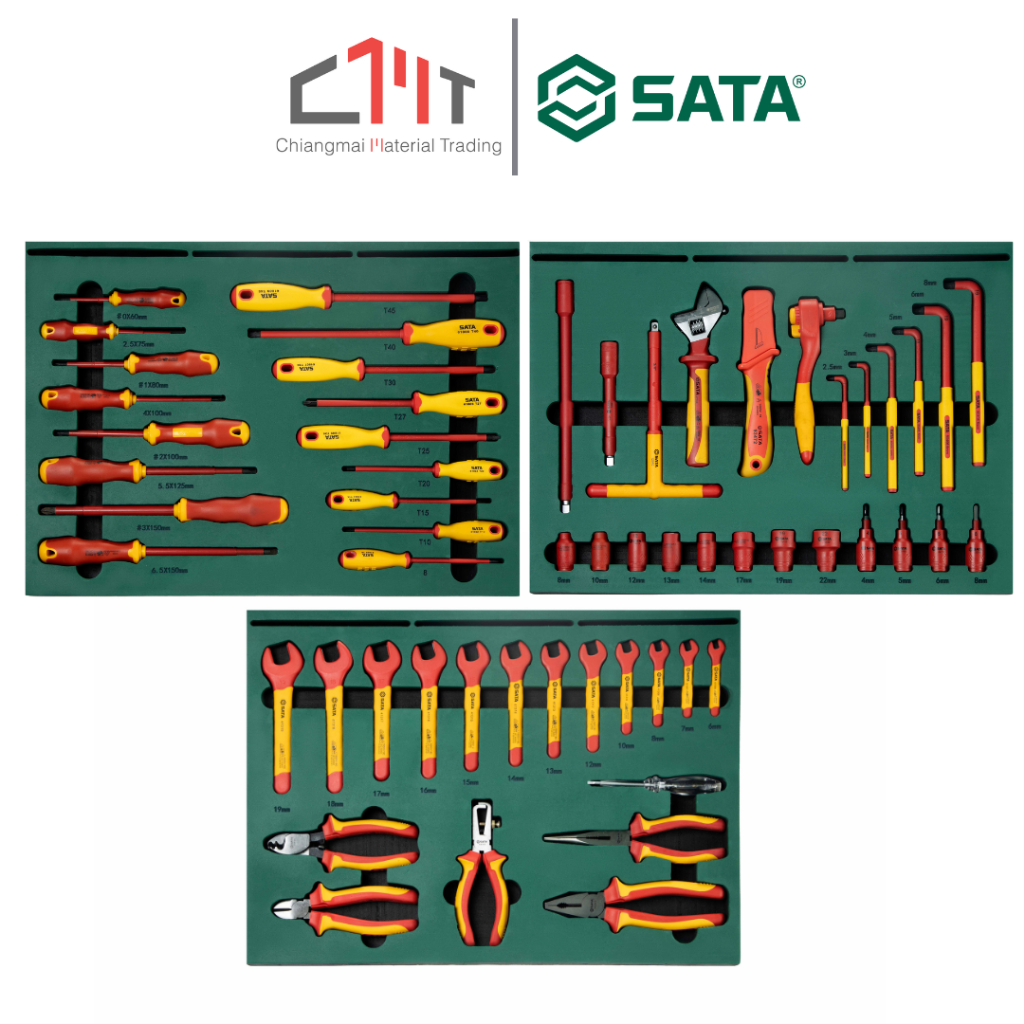 SATA ชุดเครื่องมือ กันกระแสไฟฟ้า VDE 59 ตัวชุด  No.09935 (59pcs Electrical Automotive Tool Set)