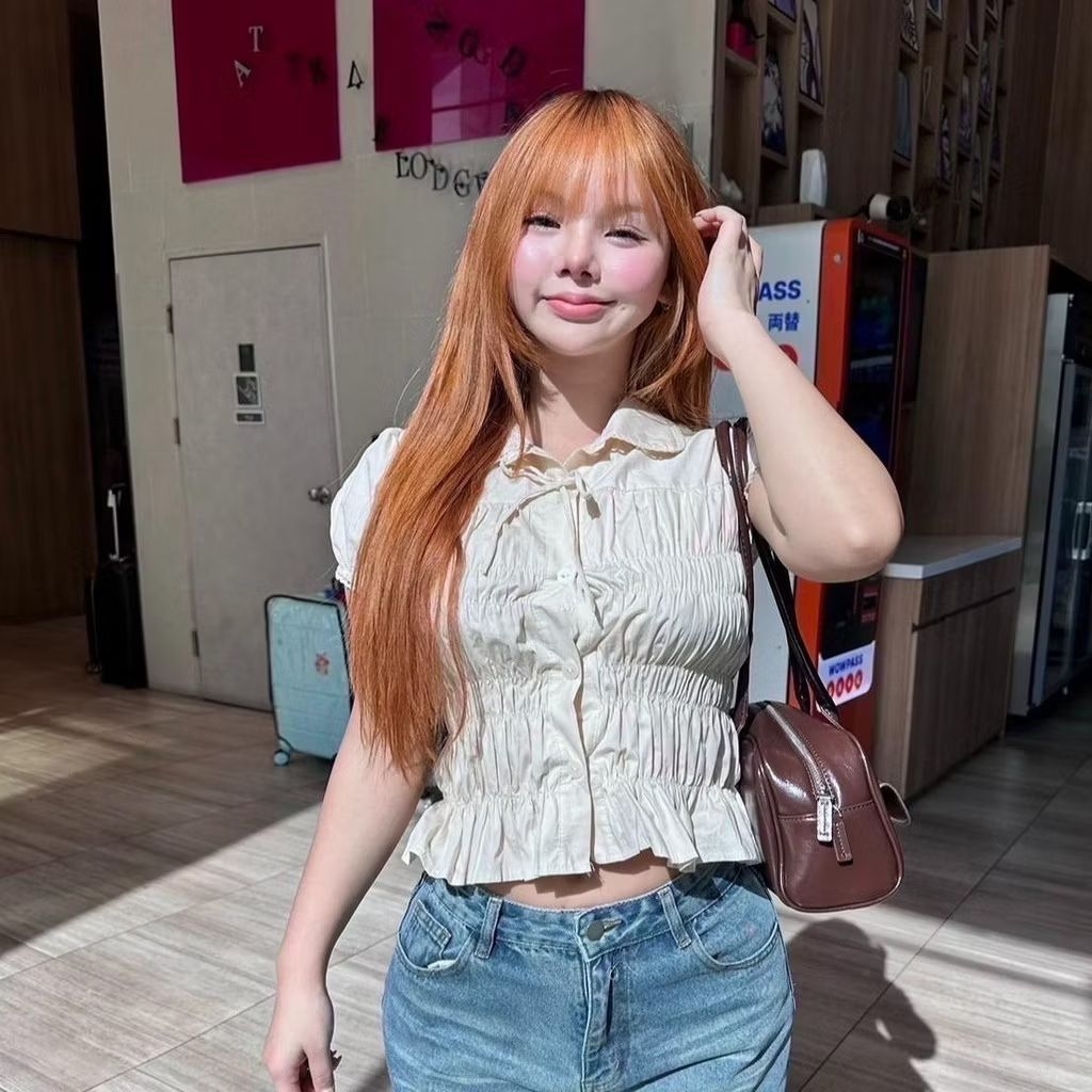 ไซส์ S-M | Nusa.Style #สีครีม​ 🍦​ เสื้อคอบัวแขนตุ๊กตาสม็อครอบตัว ส่งต่อ Nusa stlye