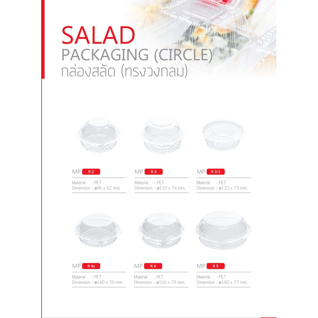 กล่องเบเกอรี่ กลมใส MPR2 R3 R3-1 R4 R4S R5 แพ็คละ50ใบ/ห่อ