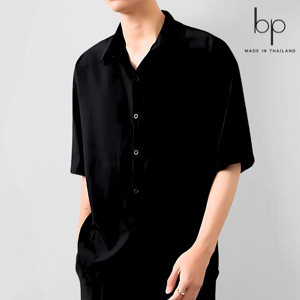 เสื้อเชิ้ตผู้ชายสีดำ bp สีพื้นมินิมอล ผ้าดีใส่สบาย oversize M-6XL