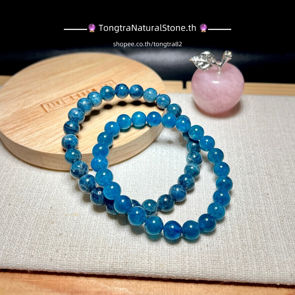 กำไลข้อมือหิน บลูอพาไทต์ หรือ หินอพาไทต์สีฟ้าเข้ม(Apatite )