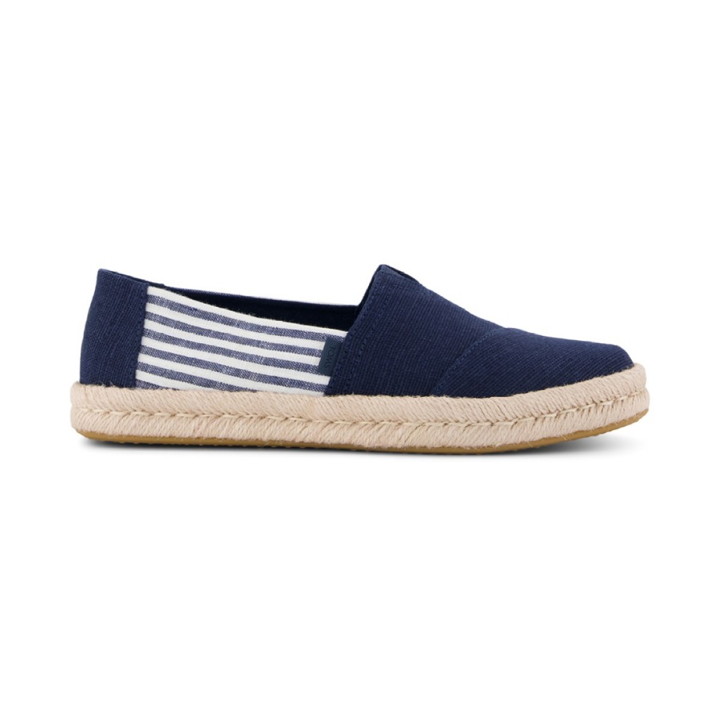TOMS รองเท้าลำลองผู้หญิง สลิปออน รุ่น Alpargata Rope sole 2.0 Navy Heritage Canvas Woven Stripe (CG) รองเท้าลิขสิทธิ์แท้