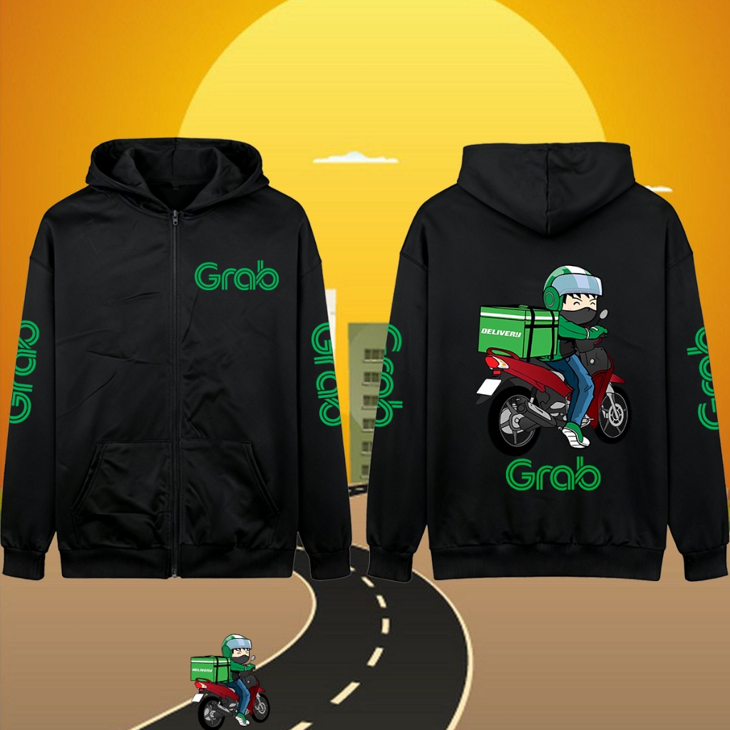 NEW (พร้อมส่ง) Hooded cardigan / กันลม / คาร์ดิแกน สกรีนลายตามแบบ แกร็บ ฟูด (Grab Food) M-3XL Unisex