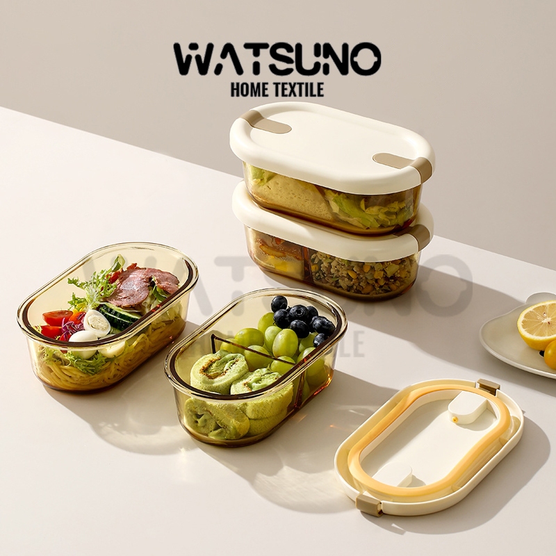 Watsuno.ภาชนะเก็บอาหารแบบหนา กล่องแก้วบอโรซิลิเกต เข้าไมโครเวฟได้ ทนอุณหภูมิ ขนาด 700-750ml