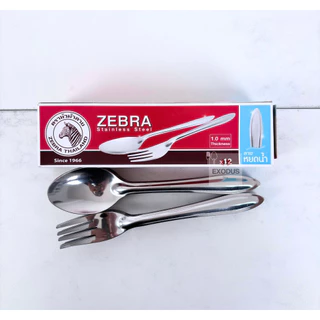 ￼[แพ็ค 12 คู่] Zebra ช้อนส้อม ลายหยดน้ำ ความหนา 1มิล ช้อน ส้อม ชุดช้อนส้อม หัวม้าลาย