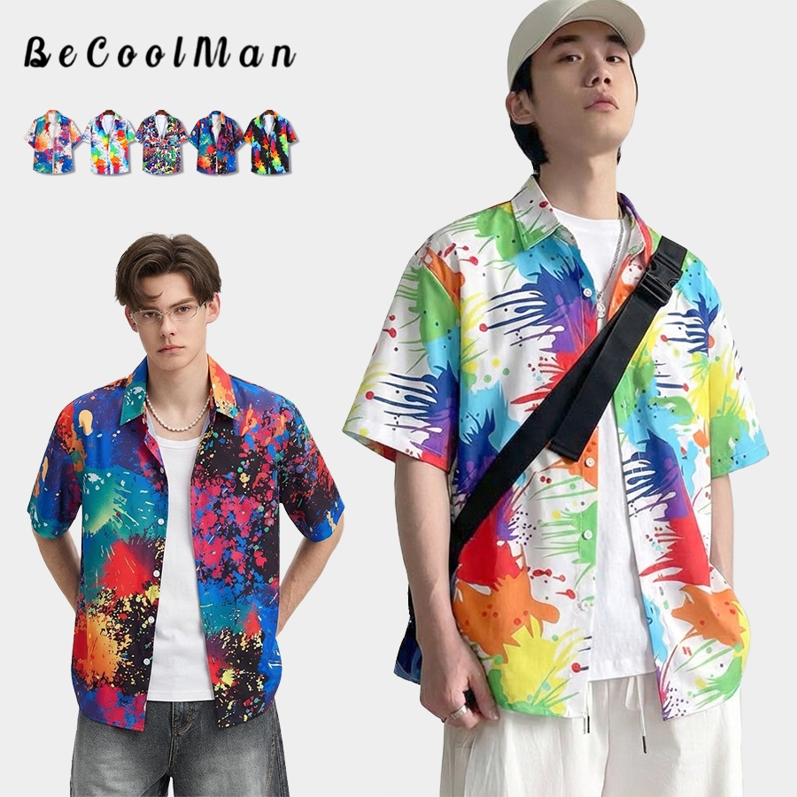 💥BecoolMan💥เสื้อเชิ้ตฮาวาย สไตล์ชายหาด ใส่ได้ทั้งชายและหญิง ผ้าระบายอากาศ แบบหลวม มีหลายสไตล์ให้เลือก