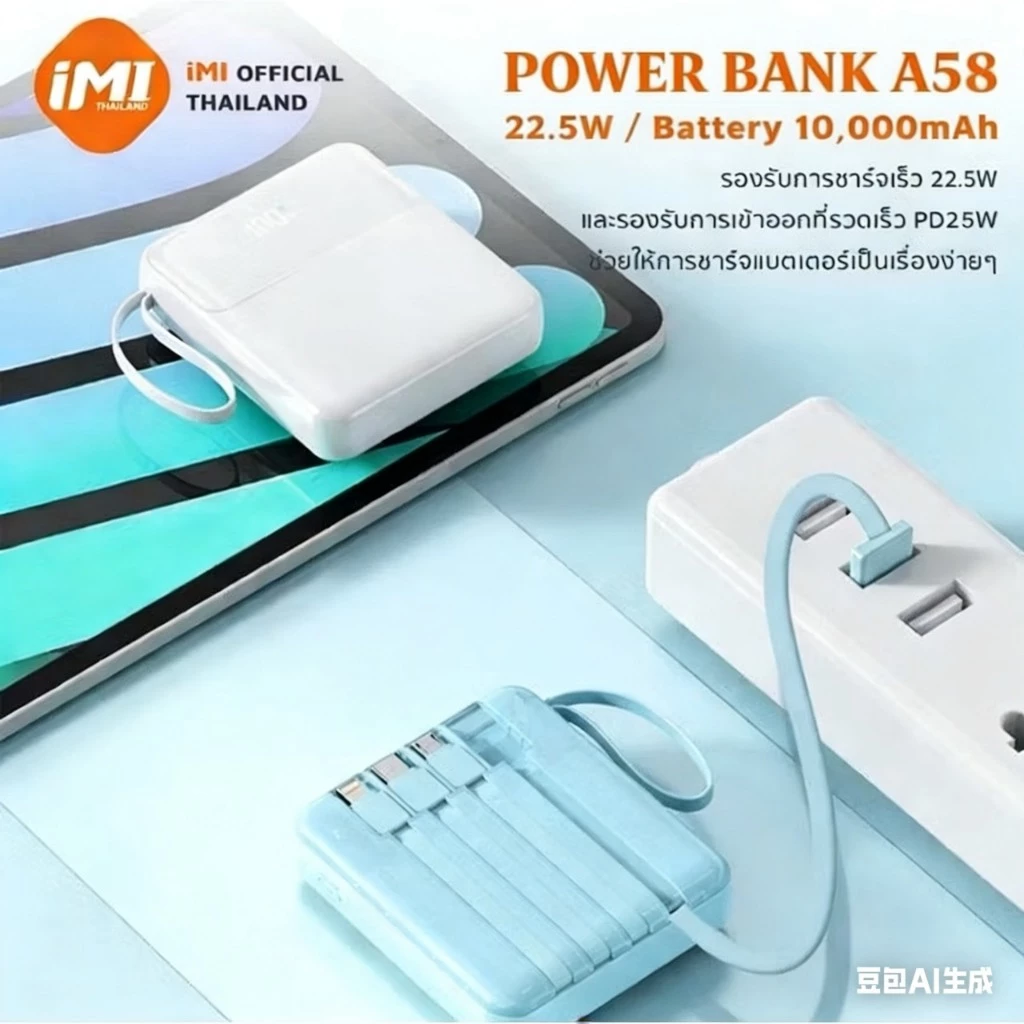 iMI power bank 10000mAh ชาร์จเร็ว22.5W มีสายชาร์จในตัว พาวเวอร์แบงค์ ขึ้นเครื่องได้ รับประกัน1ปี thumbnail 8