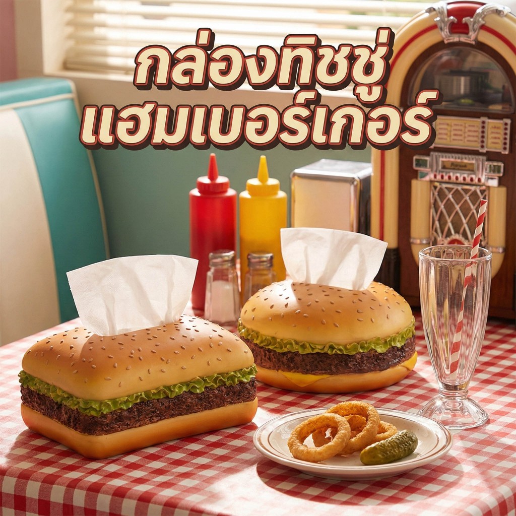 UNITBOMB กล่องใส่ทิชชู่ ทรงแฮมเบอร์เกอร์ 3D 2แบบ ของแต่งบ้านน่ารัก วางได้ทุกที่