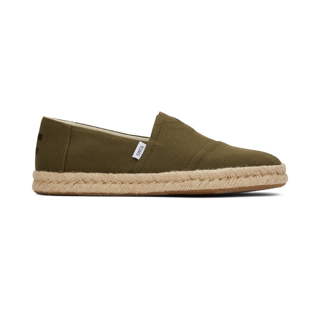 TOMS รองเท้าลำลองผู้ชาย สลิปออน รุ่น Alpargata Rope 2.0 Olive Recycled Cotton Slubby Woven (CG) รองเท้าลิขสิทธิ์แท้