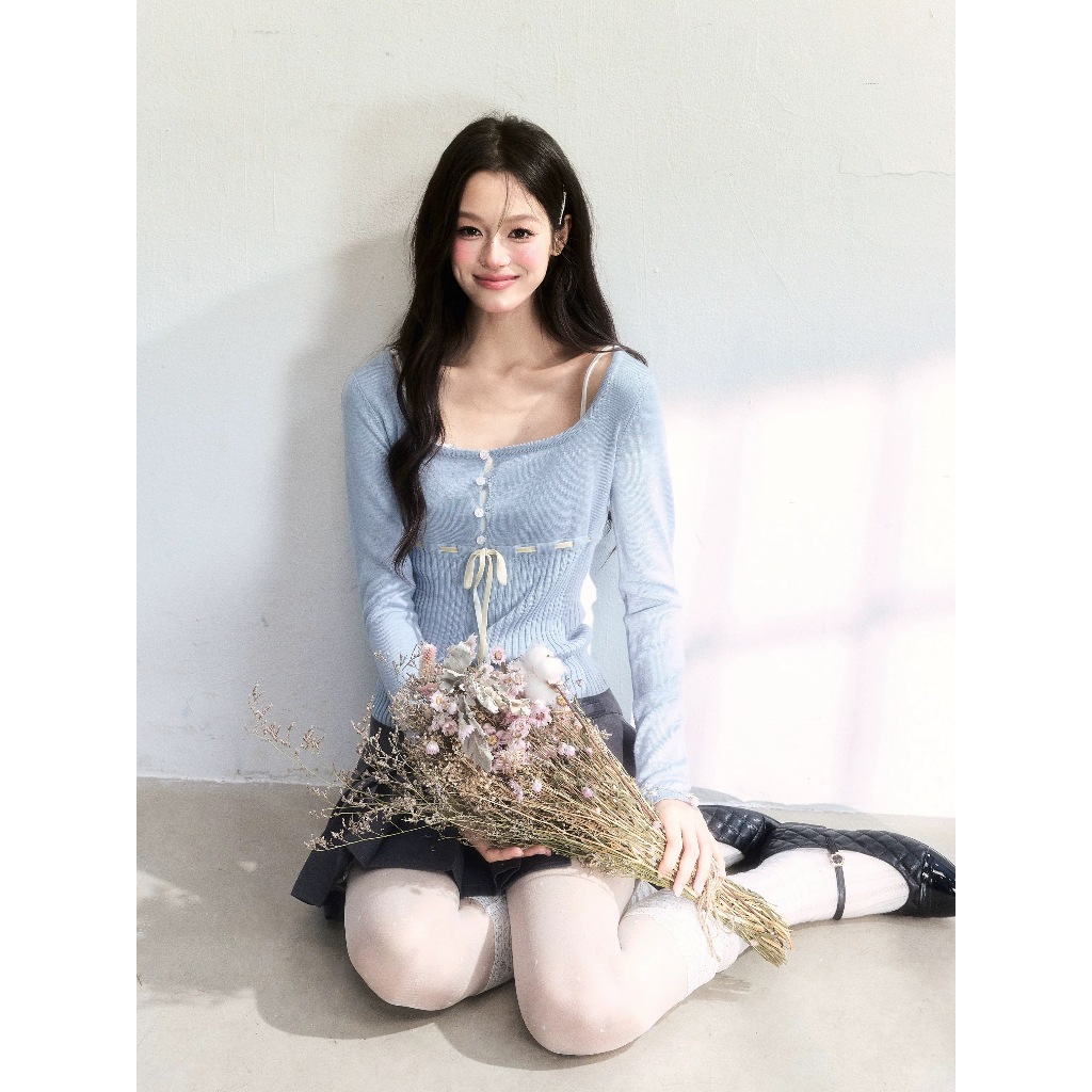 Fragile heart - Morning Cherry Blossom Notebook Ribbon Knit Sweater