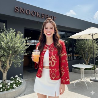 เสื้อคลุมตรุษจีนสีแดง ลายมังกรมงคล (อก38'-อก48')