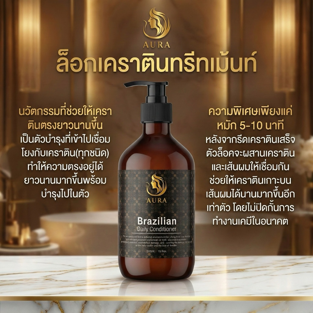 (A42)ล็อคเคราติน AURA ตัวบำรุงเส้นผมพร้อมล็อคให้เคราตินเกาะเส้นผมยาวนานมากขึ้น