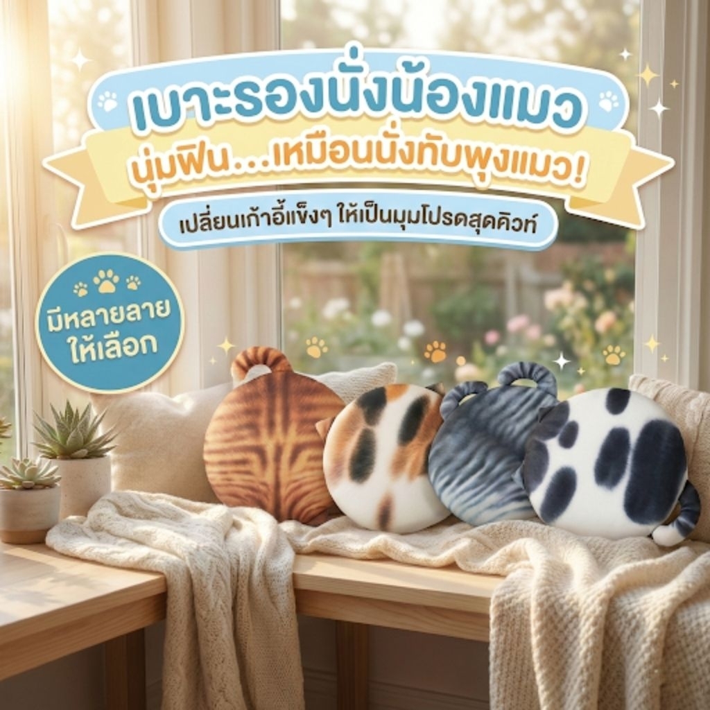 เบาะรองนั่ง​รูปแมว​ เบาะรองนั่งเมมโมรี่โฟม ที่รองนั่ง​ ที่นอนแมว เบาะรองนั่งน่ารัก เบาะแมว เบาะรองเก้าอี้