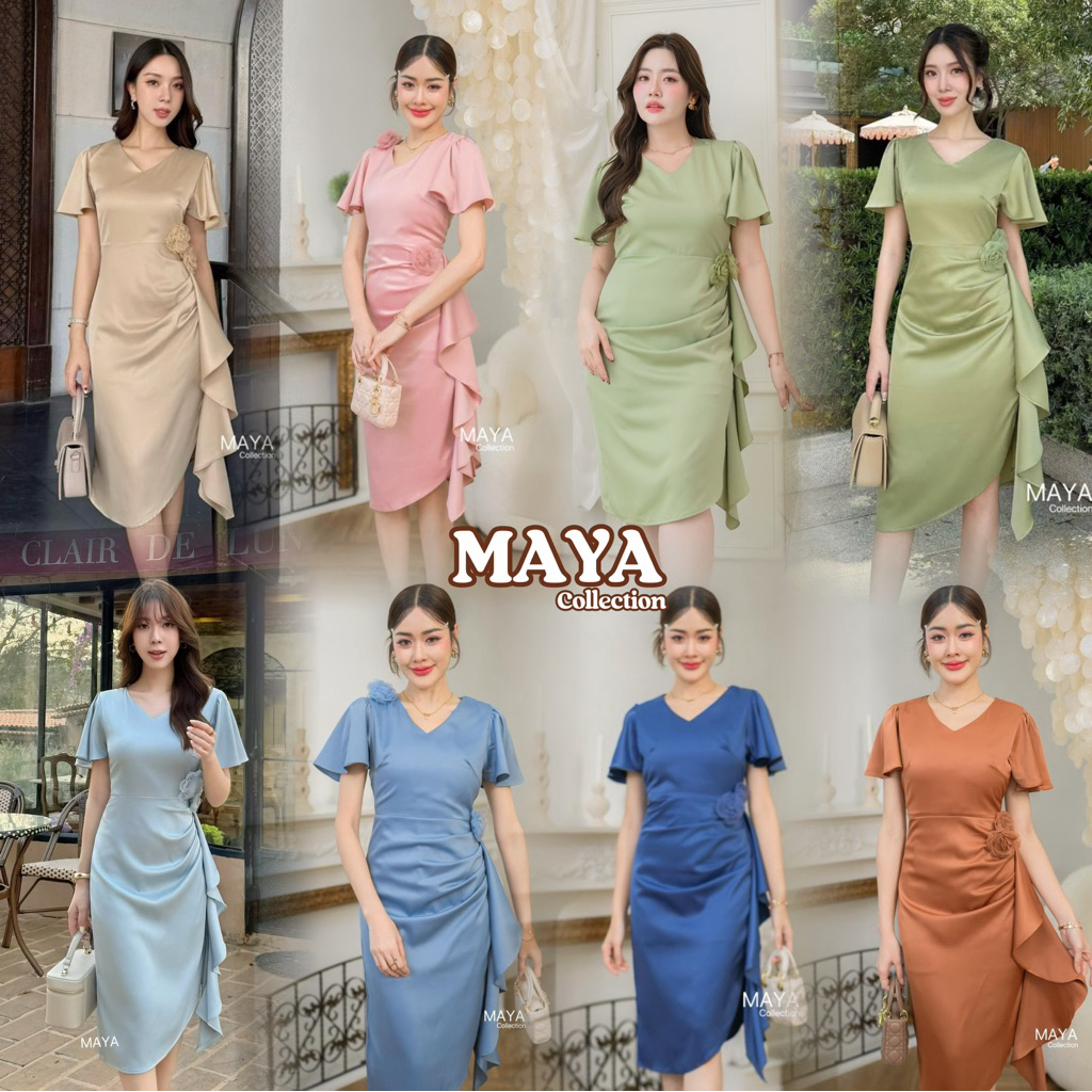 G120 เดรสสีฟ้า เขียวอ่อนมาใหม่ ชุดเดรสออกงาน เดรสไปงานค่า s-3xlแถมดอกไม้ แนวเรียบหรูดูแพง เดรสสวยๆๆสาวอวบ