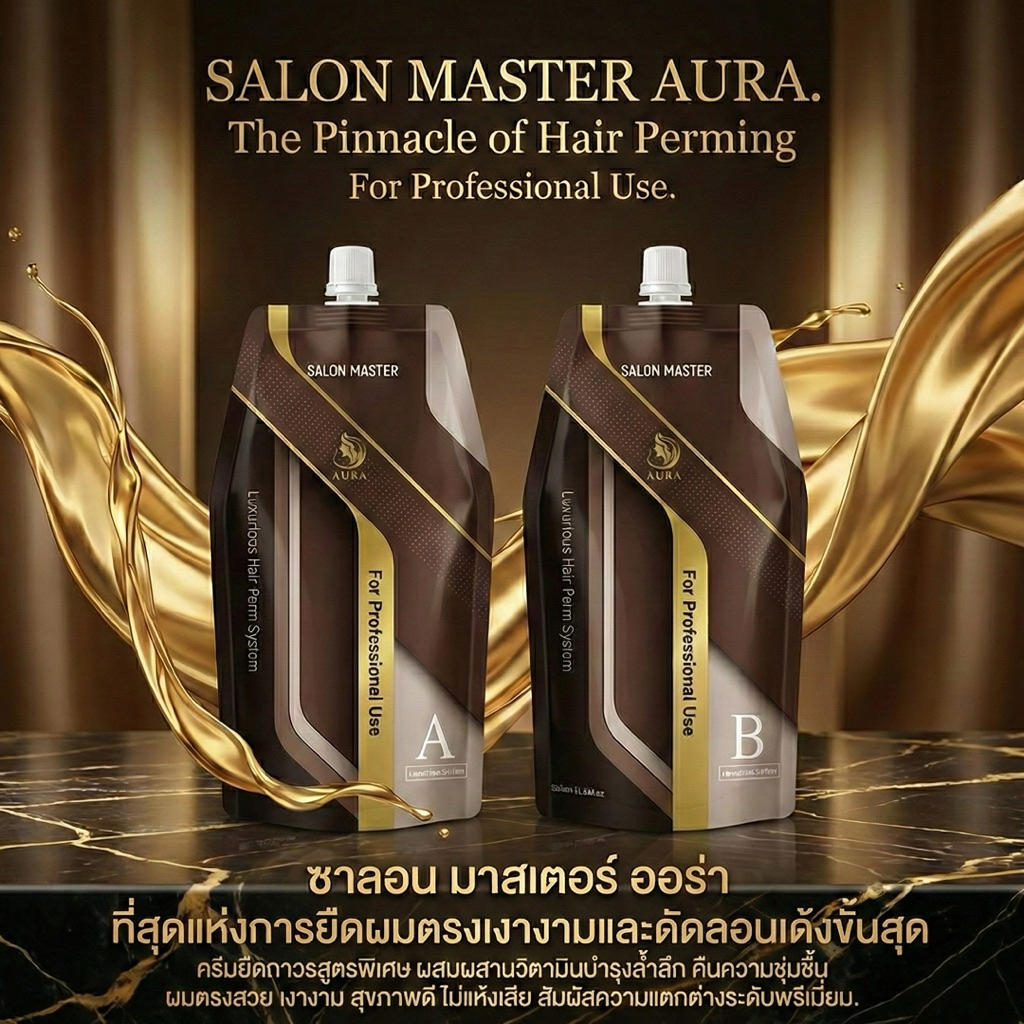 (A67)ครีมยืดถาวรมาสเตอร์ AURA ครีมยืดถาวรสองขั้นตอนสูตรผมแข็งแรงถึงหยักศก สูตรผมเงานุ่มลื่น