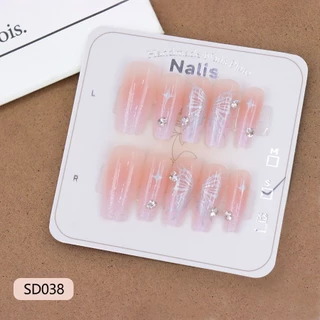 SD 10 ชิ้น 3D เล็บปลอมเล็บยาวเล็บสีทึบ Rhinestone Frosted เล็บปลอม,ถอดเล็บที่ถอดออกได้ สไตล์การ์ตูนน่ารัก มีขนาด XS/S/M