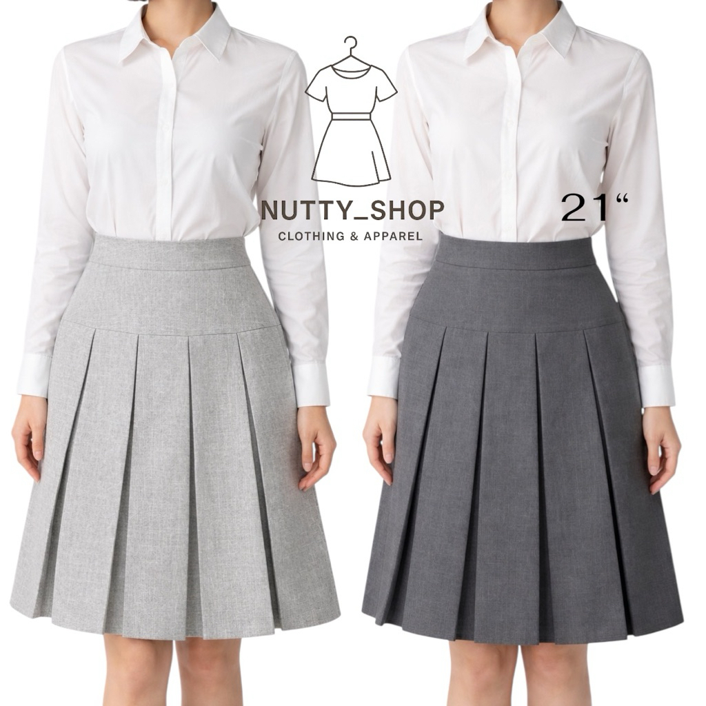 กระโปรงทรงเอ5ทวิสยาวขอบผ้าสโนว์ 21 นิ้ว(S-XL)