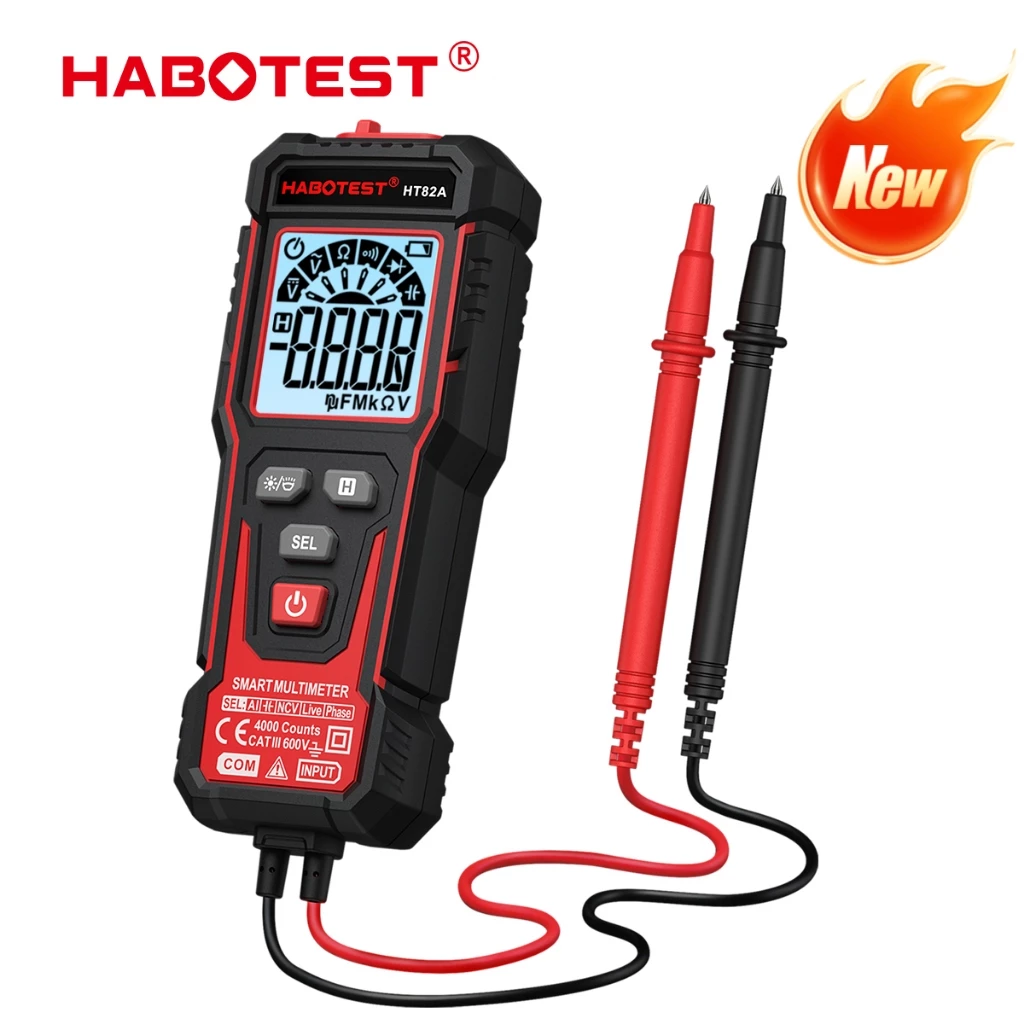 HABOTEST HT82A (HT93 อัพเกรด) สมาร์ทดิจิตอลมัลติมิเตอร์ 600V AC / DC ตรวจจับแรงดันไฟฟ้า 4000 นับความจุ / ไดโอด