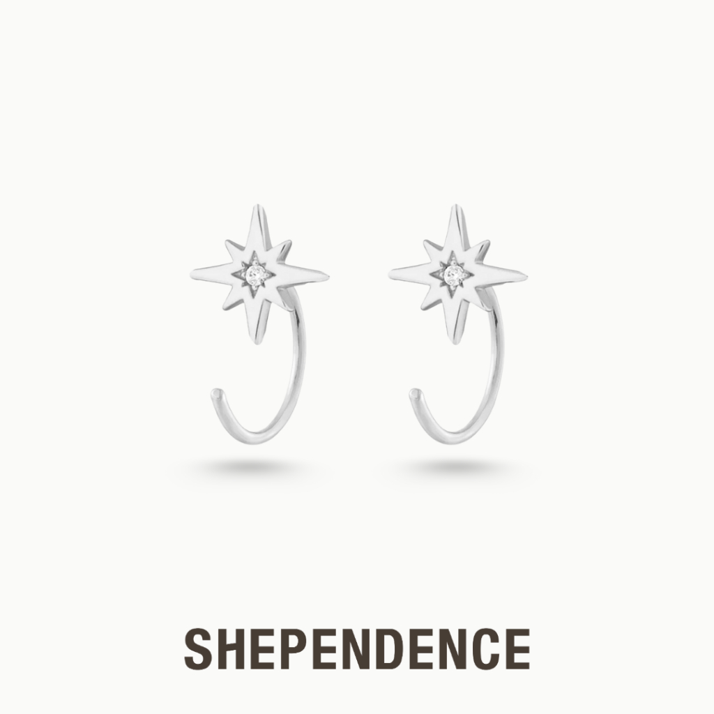 SHEPENDENCE ต่างหูหมุน Celestial Starburst รูปดาวคริสตัล เงินแท้ S925