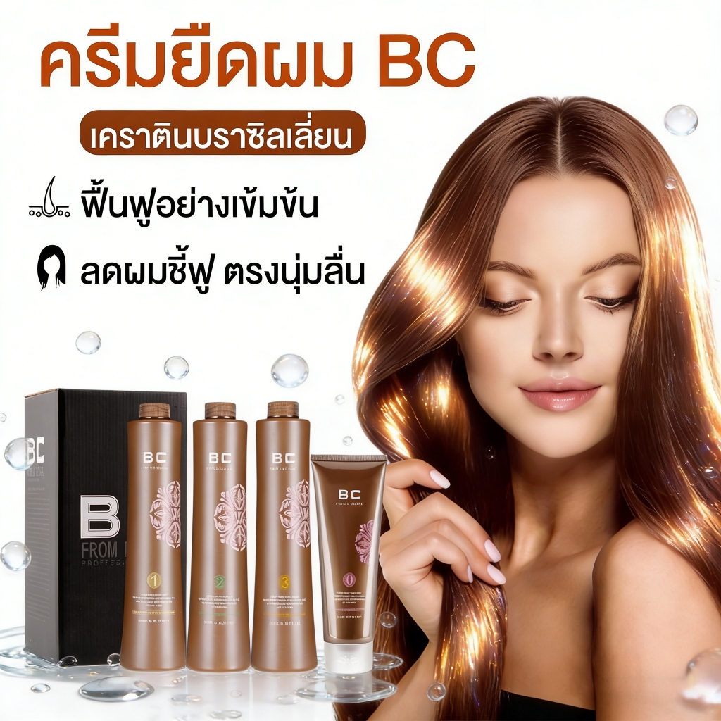 ชุดเคราติน BC KERATIN  สุดคุ้ม 1 กล่อง มี 4 ขวด ฟื้นฟูผมพัง หรือ ยืดเคราติน ช่วยให้ผมเงางาม ผมสวย เรียบตรง เงางามในชุดเด