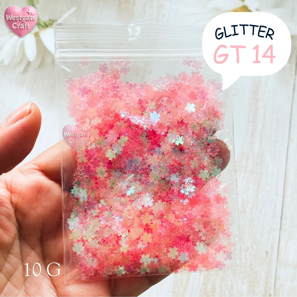 กลิตเตอร์ดอกซากุระ สีชมพูใส GT 14 ขนาด 10 กรัม